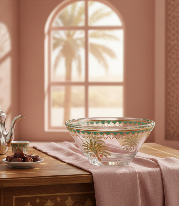 وعاء بالم زجاجي شفاف برسوم نخيل