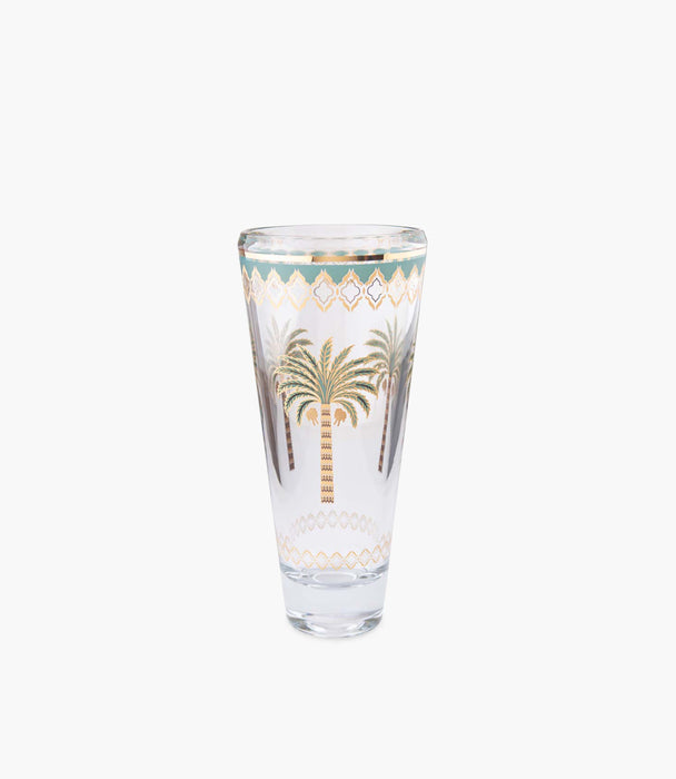 مزهرية بالم زجاجية شفافة برسوم نخيل