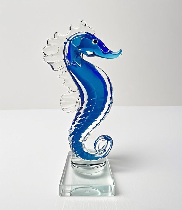 Blue Seahorse Glass Sculpture 11×8×25 cm