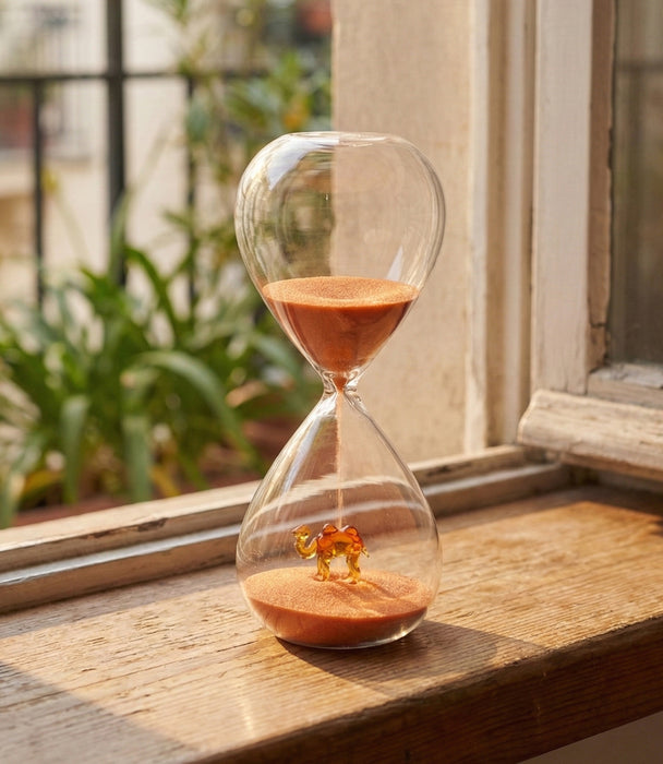 ساعة رملية رينبو زجاجية شفافة مع رمال برتقالية