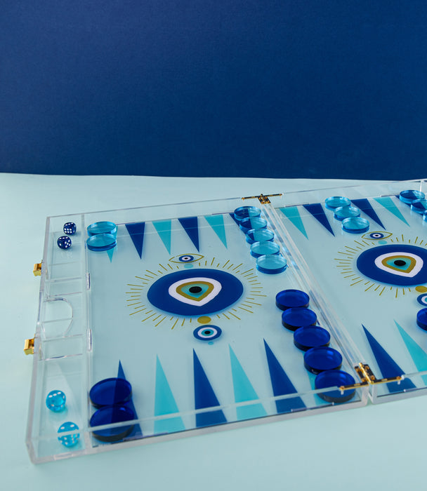 Nazar Backgammon Game Acrylic Blue & Gold 45x31cm