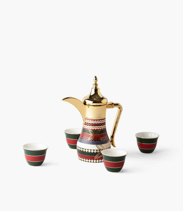 طقم دلّة مع فناجين قهوة واسيم ستانلس ستيل مزخرف - عدد 5