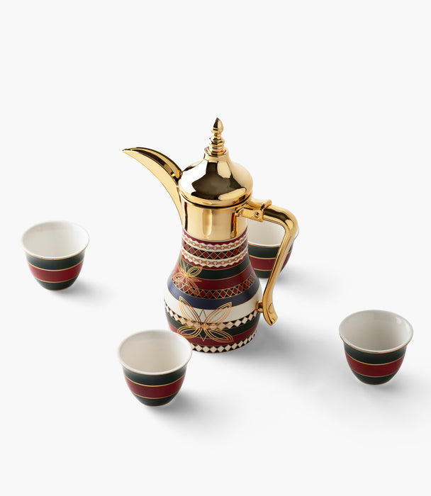 طقم دلّة مع فناجين قهوة واسيم ستانلس ستيل مزخرف - عدد 5