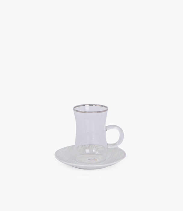 Zawaya Glass Teacup & Porcelain Saucer (S/6) - Roomours UAE