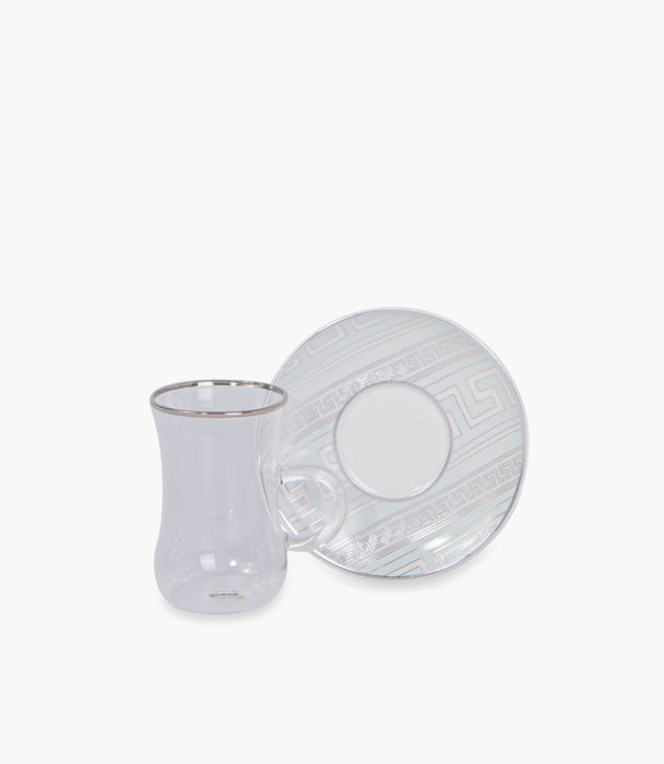 Zawaya Glass Teacup & Porcelain Saucer (S/6) - Roomours UAE