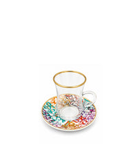 Arabic Letters Glass Teacup & Porcelain Saucer (S/6)