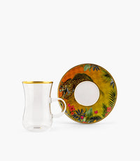Leopard Glass Teacup & Porcelain Saucer (S/6)