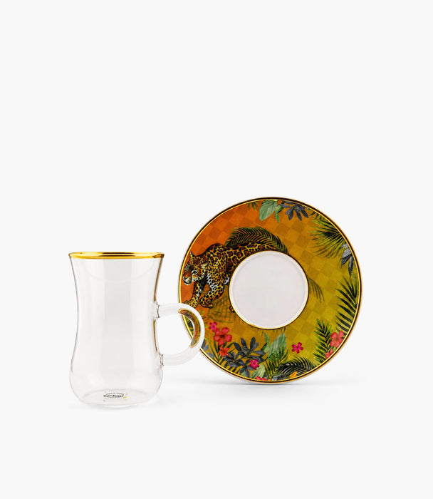 Leopard Glass Teacup & Porcelain Saucer (S/6)