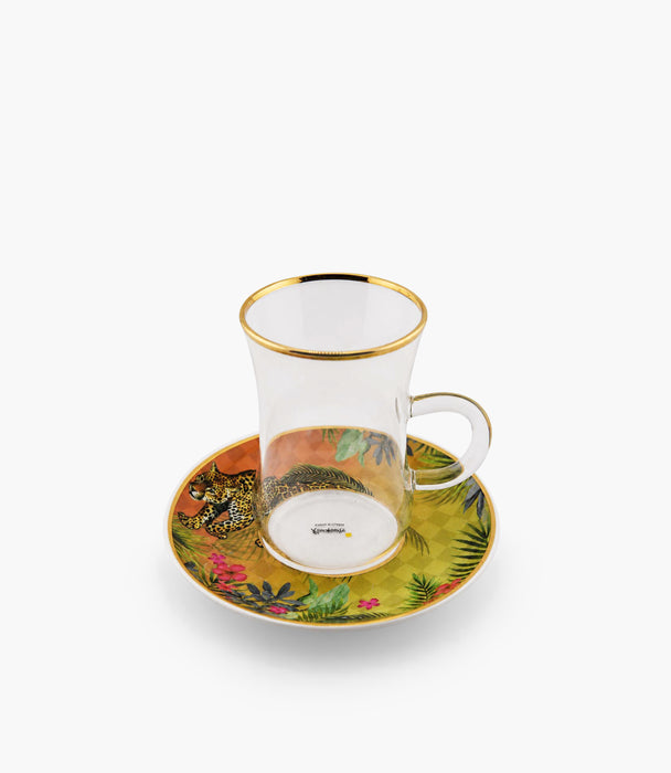Leopard Glass Teacup & Porcelain Saucer (S/6)