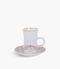 Andalusia Gold Glass Teacup & Porcelain Saucer (S/6)