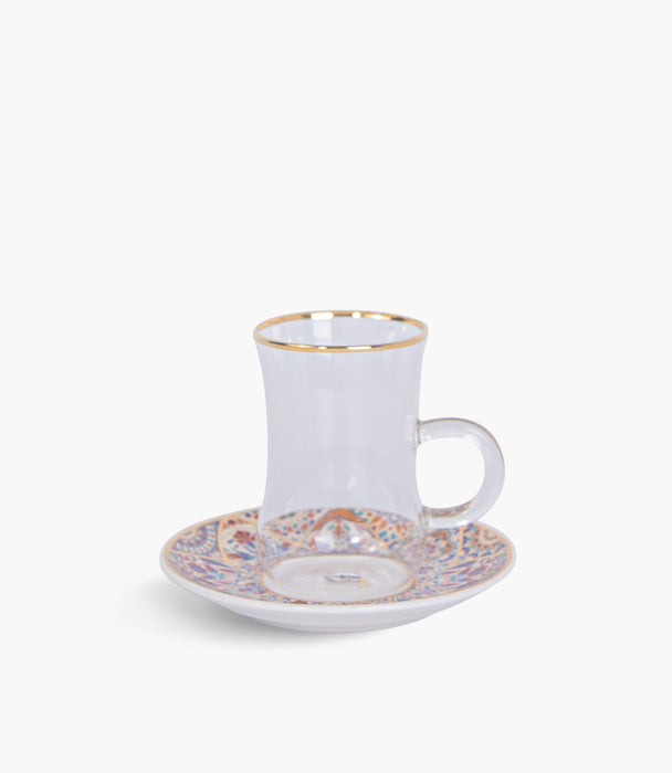 Andalusia Gold Glass Teacup & Porcelain Saucer (S/6)