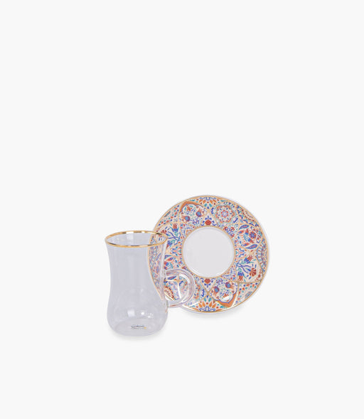 Andalusia Gold Glass Teacup & Porcelain Saucer (S/6) - Roomours UAE