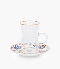Blue Flower Gold Glass Teacup & Porcelain Saucer (S/6) - Roomours UAE