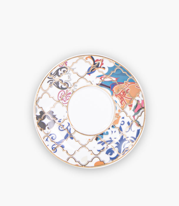 Blue Flower Gold Glass Teacup & Porcelain Saucer (S/6)