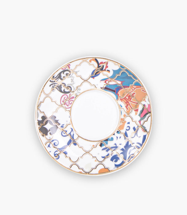 Blue Flower Gold Glass Teacup & Porcelain Saucer (S/6) - Roomours UAE