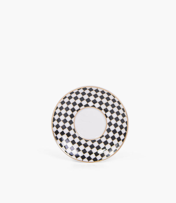 Circus Black& White/Gold Glass Teacup Porcelain Saucer (S/6)