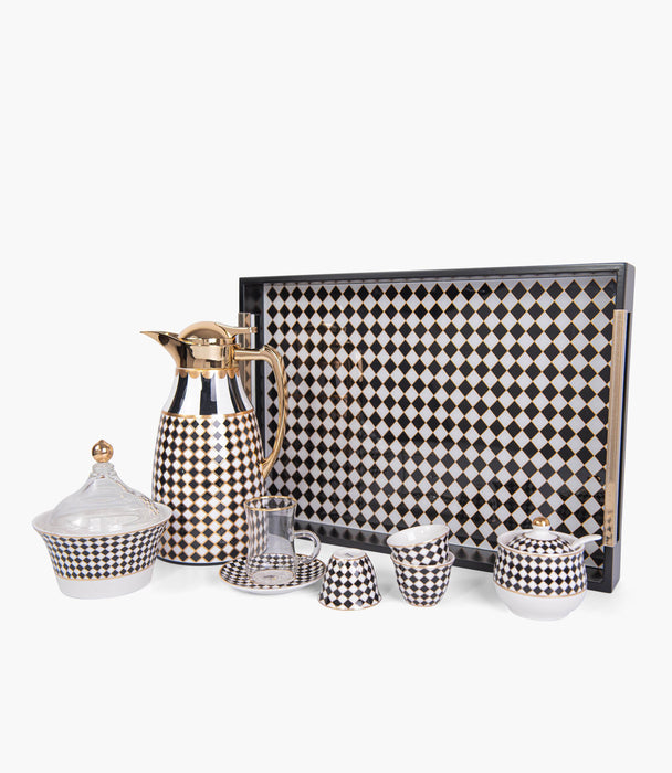 Circus Black& White/Gold Glass Teacup Porcelain Saucer (S/6) - Roomours UAE