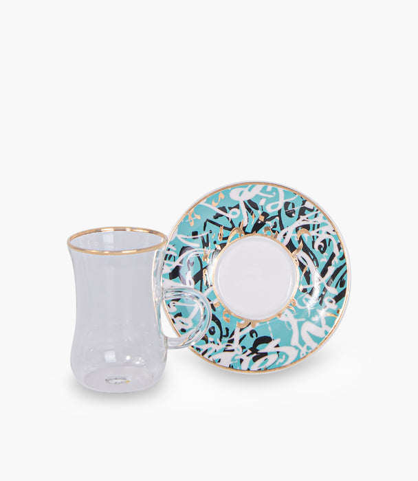 Diwani Glass Teacup & Porcelain Saucer (S/6)