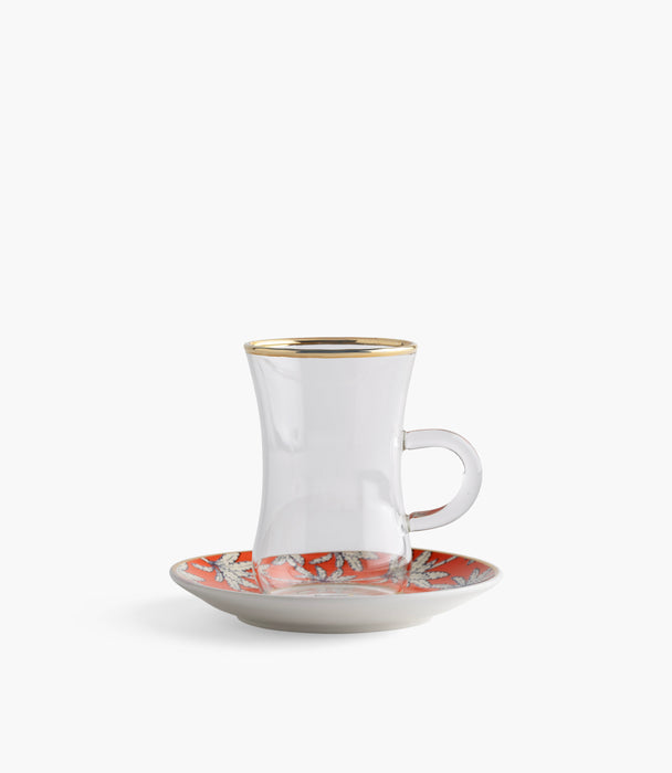 طقم فناجين شاي أورنج بالم زجاج مع صحون بورسلين - عدد 12