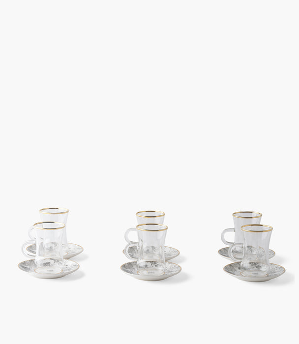 طقم فناجين شاي فلور دو سوار زجاج وصحون برسوم أزهار - عدد 12