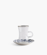 Voyage Plain Glass Teacup with Silver Line w/ Porcelain Sauc