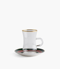 طقم فناجين شاي واسيم مع صحون بورسلين مخططة - عدد 12