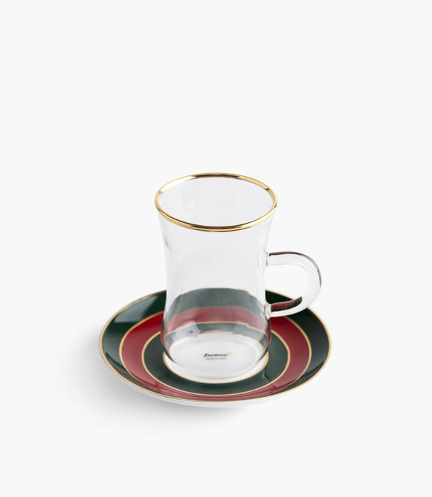 طقم فناجين شاي واسيم مع صحون بورسلين مخططة - عدد 12