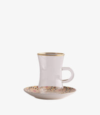 Naqsh Beige/Pink Plain Glass Teacup with Porcelain Saucer