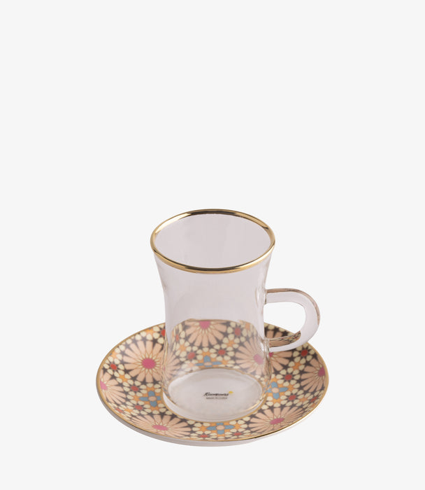 Naqsh Beige Plain Glass Teacup with Silver Line w/ Porcelain
