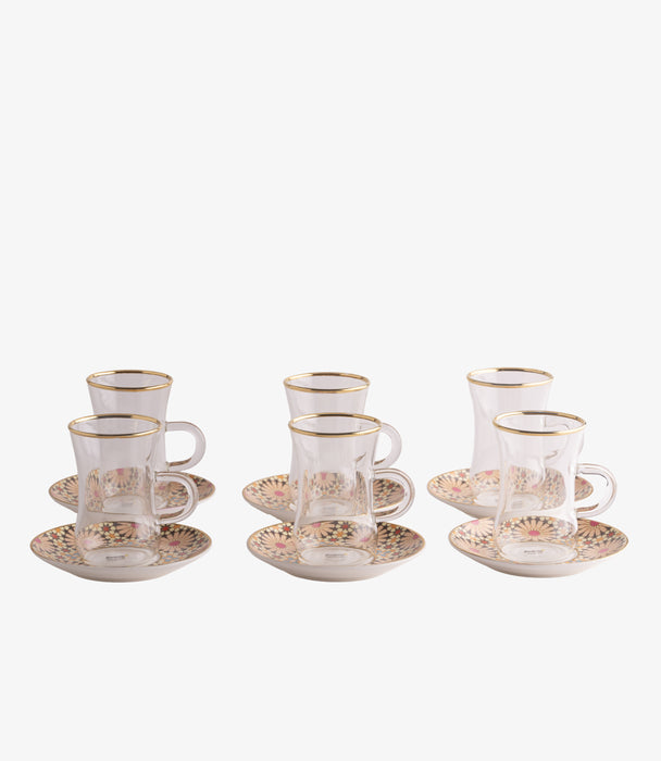 Naqsh Beige Plain Glass Teacup with Silver Line w/ Porcelain