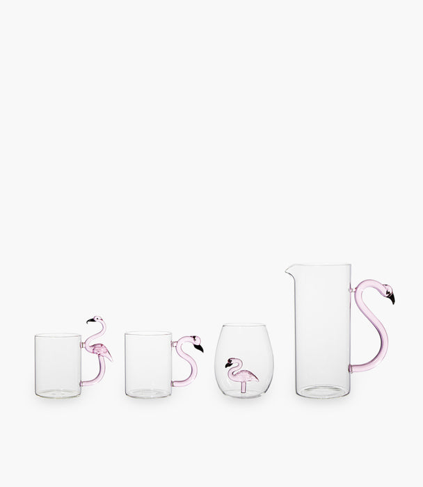 إبريق فلامنجو زجاجي مع مقبض على شكل فلامنجو - 17×10×22.5 سم