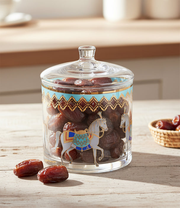 علبة حلوى هورس زجاج شفافة كبيرة بلون أزرق تيفاني مع غطاء