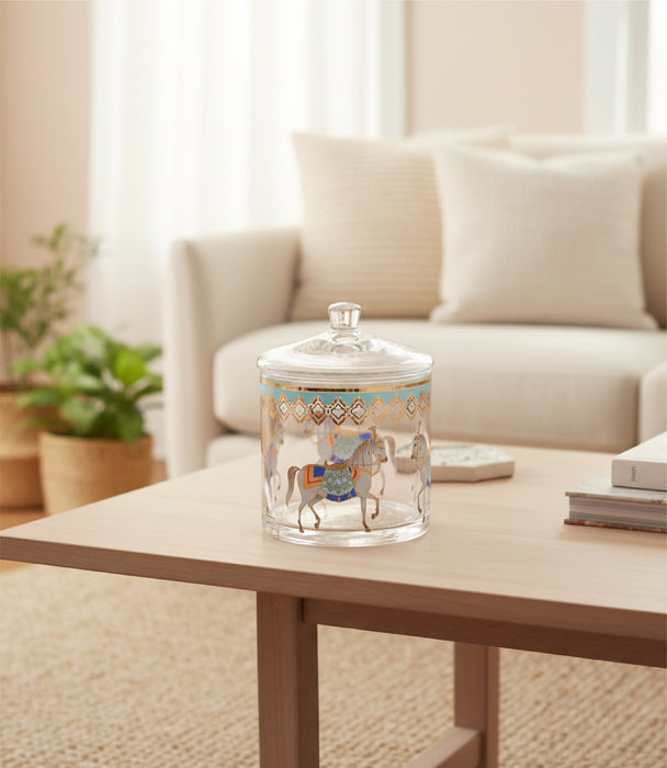 علبة حلوى هورس زجاج شفافة كبيرة بلون أزرق تيفاني مع غطاء