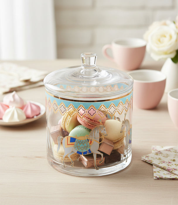 علبة حلوى هورس زجاج شفافة كبيرة بلون أزرق تيفاني مع غطاء