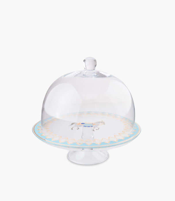 طبق تقديم هورس زجاج بلون أزرق تيفاني مع قاعدة وغطاء شفاف