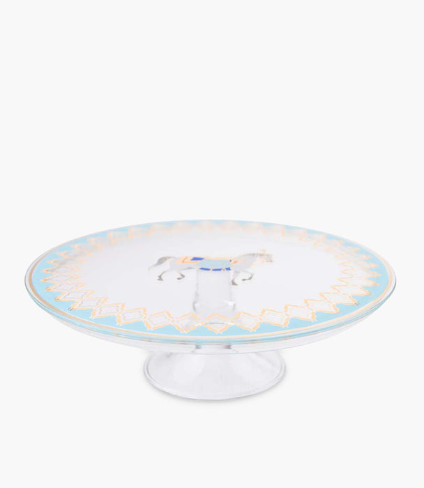 طبق تقديم هورس زجاج بلون أزرق تيفاني مع قاعدة وغطاء شفاف