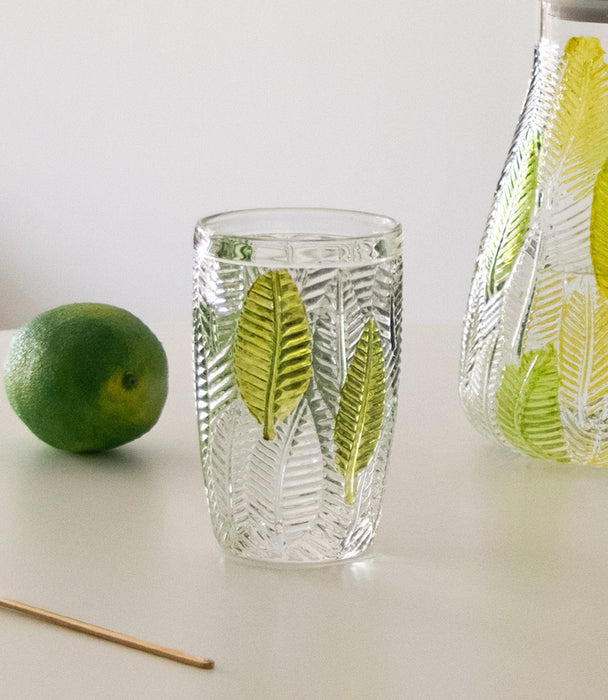 كأس هاي بول ليف زجاج مزيّنة برسومات أوراق خضراء - 8×8×12.8سم