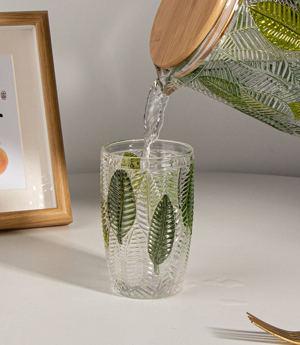 كأس هاي بول ليف زجاج مزيّنة برسومات أوراق خضراء - 8×8×12.8سم