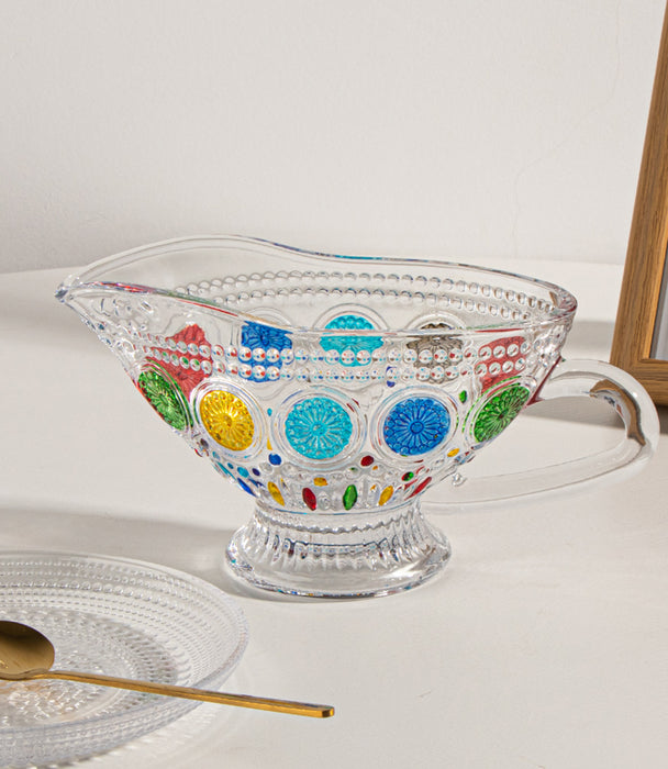 وعاء صلصة سن فلاور زجاجي برسوم دوار الشمس - 19.3×9×10.3 سم