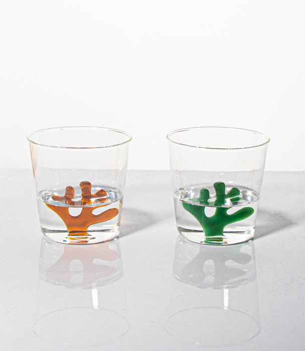 كوب كورال زجاجي مع مجسّم شعب مرجانية خضراء - 8.5x8.5x8.5 سم