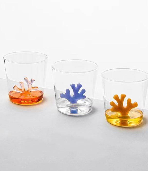 كوب كورال زجاجي مع مجسّم شعب مرجانية وردية - 8.5x8.5x8.5 سم