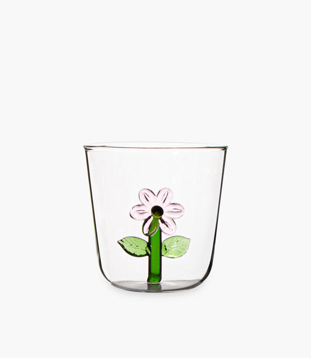 كوب بينك فلاور زجاجي مع مجسّم زهرة وردية - 8.5x8.5x8.5 سم