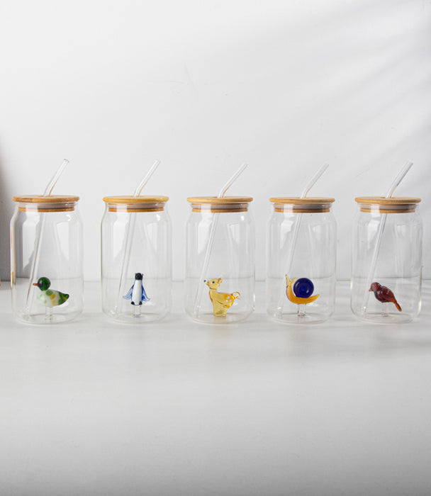 كوب كوكا كولا زجاجي مع مجسّم حلزون وغطاء وشفاطة - 7.5×13.5سم