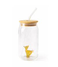 كوب كوكا كولا زجاجي مع مجسّم غزال وغطاء وشفاطة - 7.5×13.5 سم