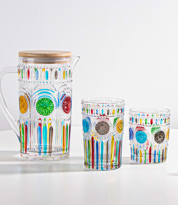 كوب عصير سن فلاور زجاجي برسوم دوار الشمس الملونة