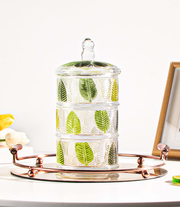 Leaf 3-Layers Candy Jar 12.5*12.5*25.5cm