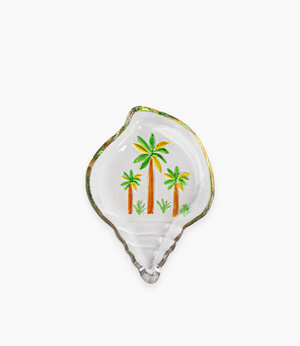 صحن روومرز زجاج بشكل صدفة ورسمة أشجار نخيل - 20.5×15×2.8 سم