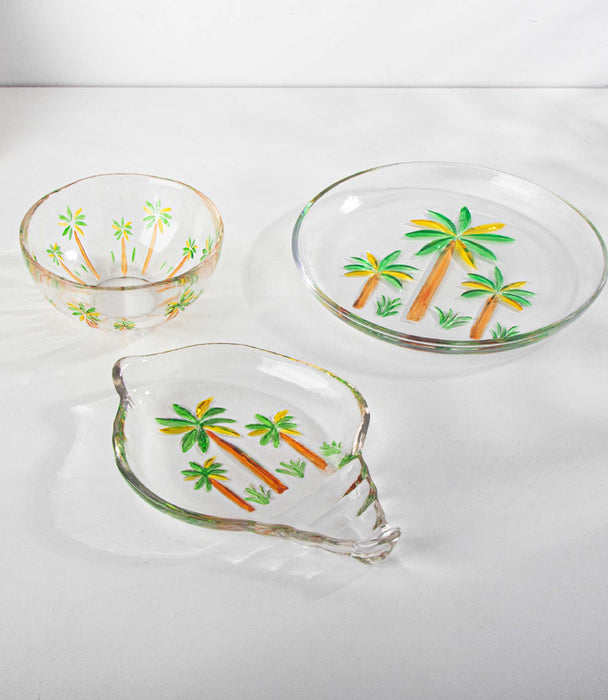 صحن روومرز زجاج بشكل صدفة ورسمة أشجار نخيل - 20.5×15×2.8 سم