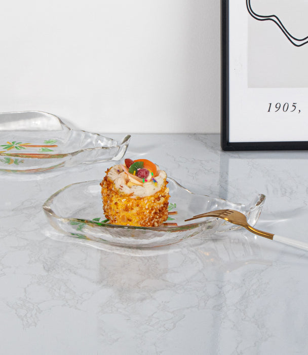 صحن روومرز زجاج بشكل صدفة ورسمة أشجار نخيل - 20.5×15×2.8 سم