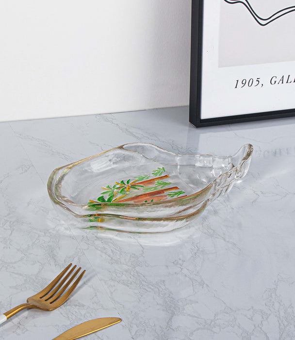 صحن روومرز زجاج بشكل صدفة ورسمة أشجار نخيل - 20.5×15×2.8 سم